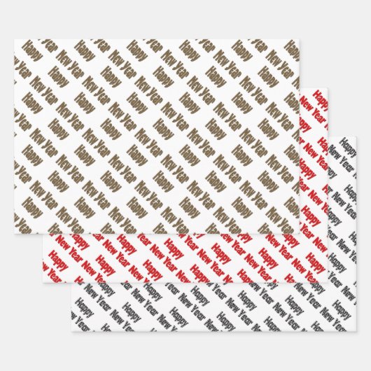 Feuille De Papier Cadeau Joyeux Nouvel An Jaune rouge noir (Lot)