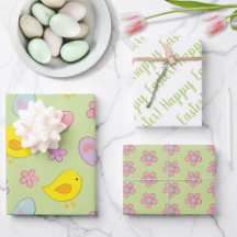 Joyeux Oeufs de Pâques Poussins Fleurs vert printe