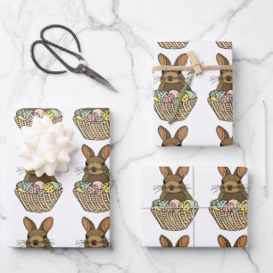 Feuille De Papier Cadeau Joyeux Pâques Oeufs Panier Bunny Joyeux Pâques