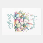 Feuille De Papier Cadeau Joyeux pastel de Pâques Easter Bunny Egg aquarelle (Devant)