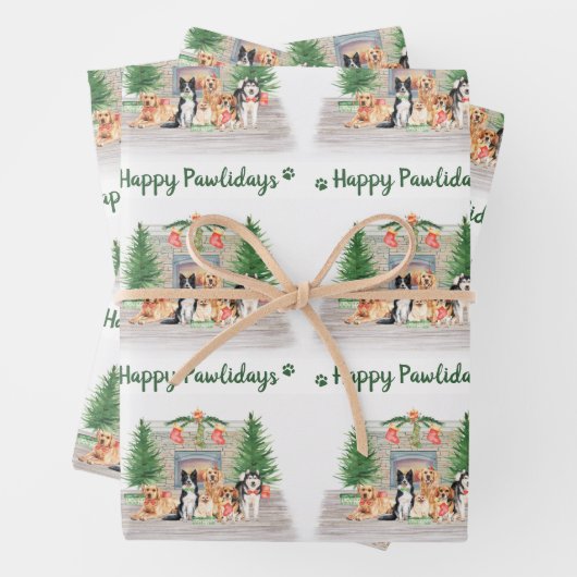 Feuille De Papier Cadeau Joyeux Pawlidays Chiens mignons Noël Amoureux des (En situation)