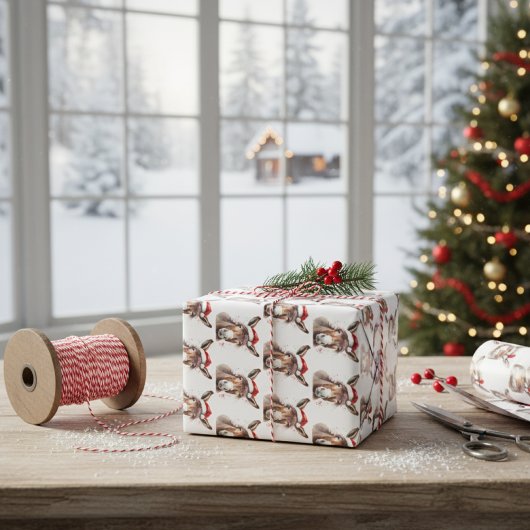 Feuille De Papier Cadeau Joyeux petit âne de Noël