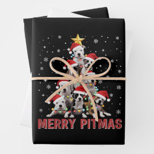 Feuille De Papier Cadeau Joyeux Pit Noël Pitbull Chien Arbre Noël Moche