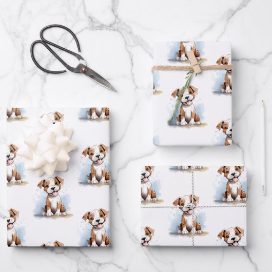 Feuille De Papier Cadeau Joyeux Pitbull Pit Bull Terrier Chien (Recto)