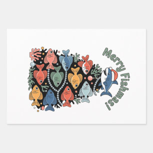 Feuille De Papier Cadeau Joyeux Poissons de Noël Poisson Drôle Pêche