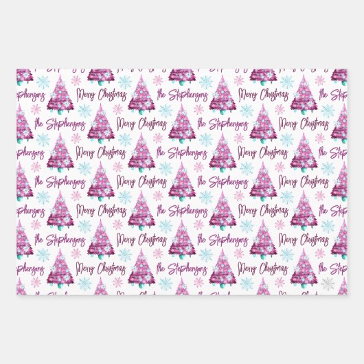 Feuille De Papier Cadeau Joyeux sapin de Noël mauve-violet personnalisé (Devant)