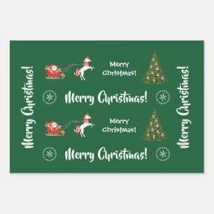 Feuille De Papier Cadeau Joyeux sapin de Noël Père Noël Cute Kids Unicor
