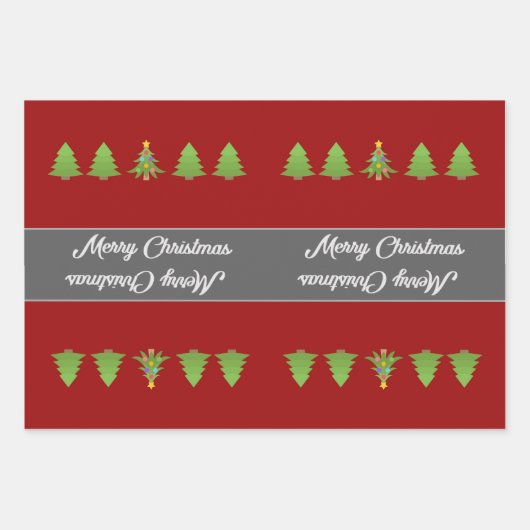 Feuille De Papier Cadeau Joyeux sapins noirs et roses (Devant 3)