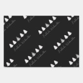 Feuille De Papier Cadeau Joyeux sapins noirs et roses (Devant 2)