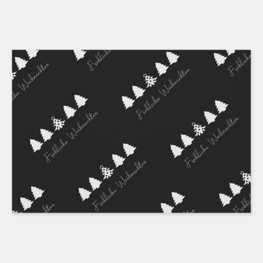 Feuille De Papier Cadeau Joyeux sapins noirs et roses (Devant 2)