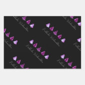 Feuille De Papier Cadeau Joyeux sapins noirs et roses (Devant)