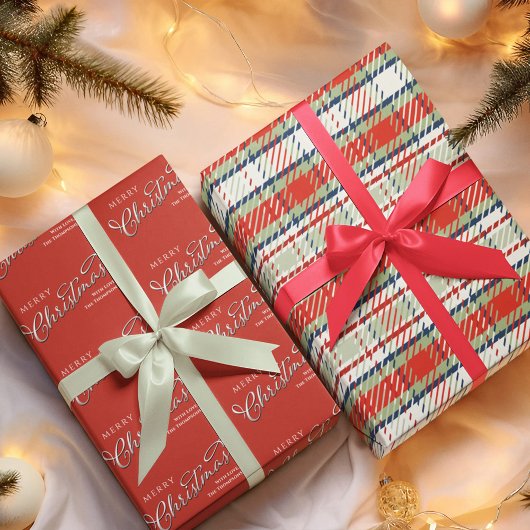 Feuille De Papier Cadeau Joyeux script de calligraphie de Noël Simple Rouge