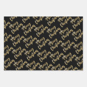 Feuille De Papier Cadeau Joyeux script or Noël noir gris blanc (Devant)