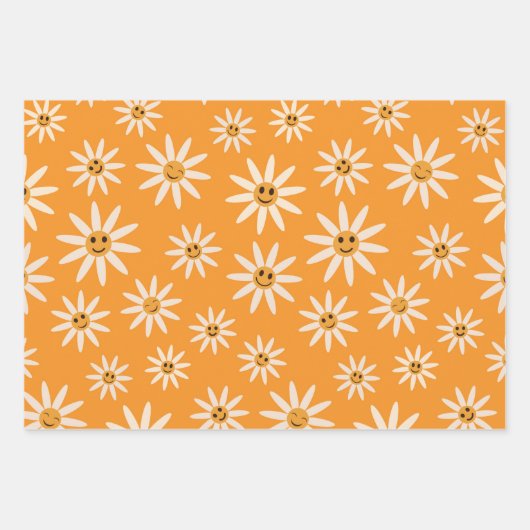 Feuille De Papier Cadeau Joyeux sourire rétro fleurs blanches motif (Devant)
