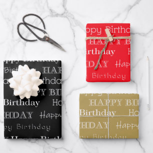 Feuille De Papier Cadeau Joyeux texte d'anniversaire couvert Black Red Gold