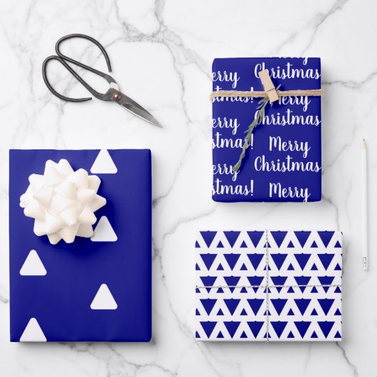 Feuille De Papier Cadeau Joyeux Triangle blanc de la marine de Noël (Recto)