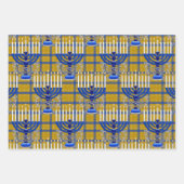 Feuille De Papier Cadeau Juif-Menorah-Or-Plaid (Devant)