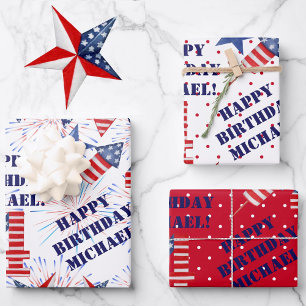 Feuille De Papier Cadeau Juillet Joyeux Anniversaire Personnaliser Nom 3 Ca