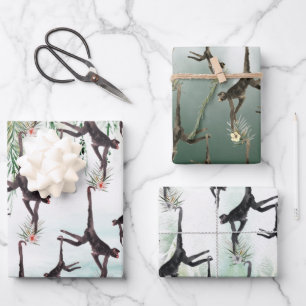 Feuille De Papier Cadeau Jungle de singe de l'Aquarelle tropicale