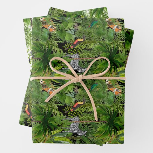 Feuille De Papier Cadeau Jungle, tropical, oiseaux, toucan, perroquets, tig (En situation)