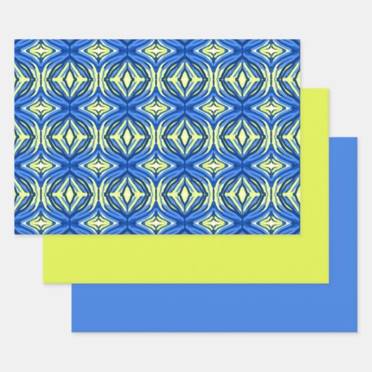 Feuille De Papier Cadeau Kaleidoscope bleu et jaune (Lot)