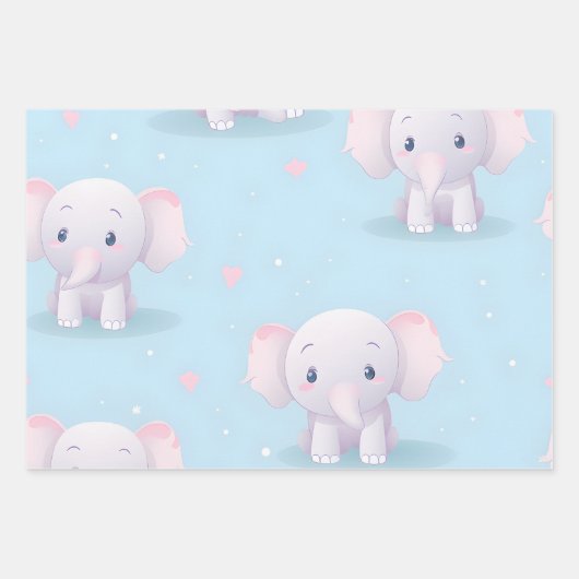 Feuille De Papier Cadeau Kawaii adorable bébé éléphant (Devant)