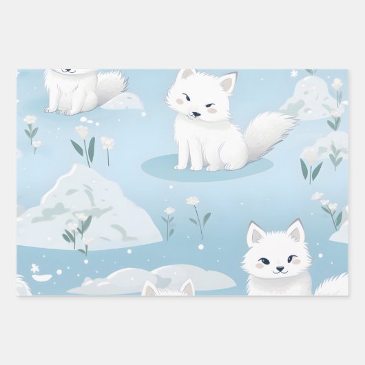 Feuille De Papier Cadeau Kawaii Cute Baby Arctic Foxes (Devant)