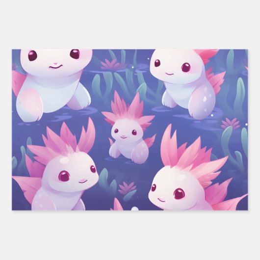 Feuille De Papier Cadeau Kawaii Cute Baby Axolotls (Devant)