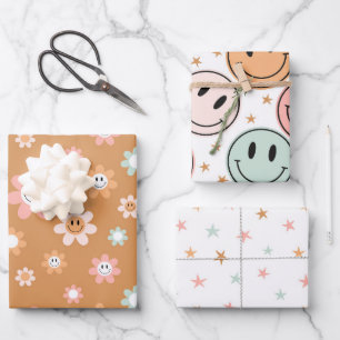 Feuille De Papier Cadeau Kawaii Rétro Étoiles de Marguerite