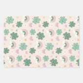 Feuille De Papier Cadeau Kawaii Shamrock & Rainbow Pastel Ensemble vert de (Devant 3)