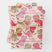 Feuille De Papier Cadeau Kids valentine wrap  with dinosaurs &hearts (En situation)