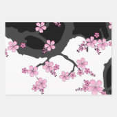 Feuille De Papier Cadeau Kimono japonais Sakura noir et blanc (Devant 2)