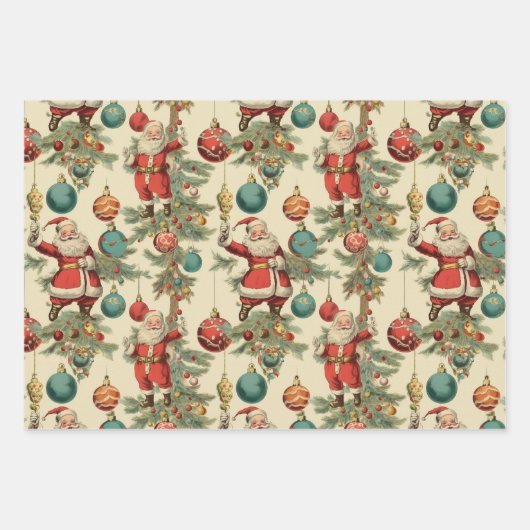 Feuille De Papier Cadeau Kitschy Santa and Ornaments Complimentary Stripes (Devant 2)