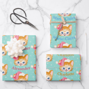 Feuille De Papier Cadeau Kitten de Noël personnalisé