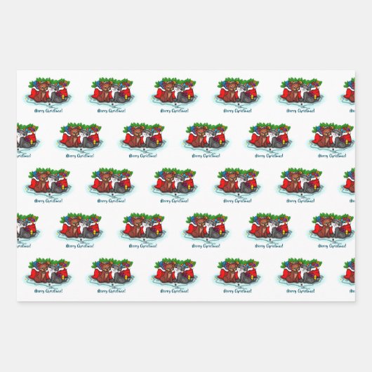 Feuille De Papier Cadeau Kitty et chiot, Happy XMas (Devant 3)