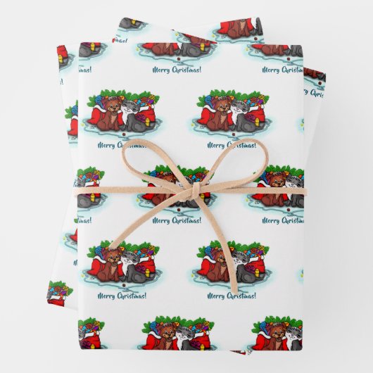 Feuille De Papier Cadeau Kitty et chiot, Happy XMas (En situation)