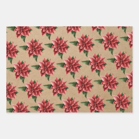 Feuille De Papier Cadeau Kraft d'hiver Robin Nutcracker Poinsettia (Devant 2)