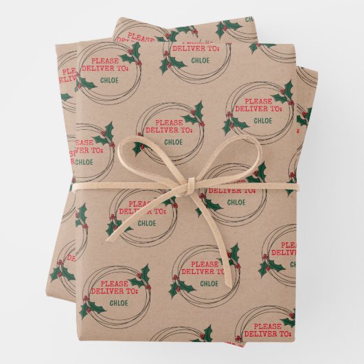 Feuille De Papier Cadeau Kraft S'Il Vous Plaît Livrer À, Noël Customisé (En situation)