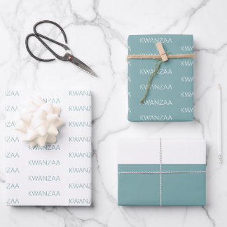 Feuille De Papier Cadeau Kwanzaa bleu clair moderne et blanc