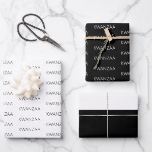 Feuille De Papier Cadeau Kwanzaa noir et blanc moderne