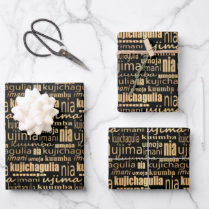 Feuille De Papier Cadeau Kwanzaa Sept Principes (Noir/Or)