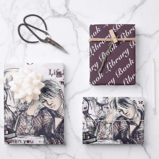 Feuille De Papier Cadeau La fille lisant un livre (Recto)