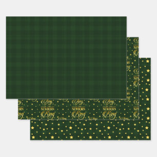 Feuille De Papier Cadeau La gloire métallurgique du Tartan vert aux nouvel