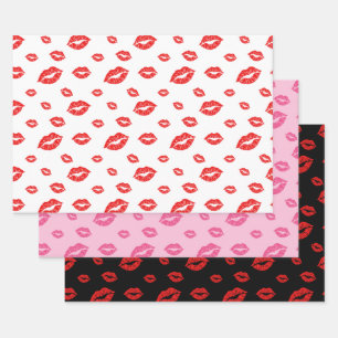 FEUILLE DE PAPIER CADEAU LA LIPSTICK ROUGE DE LA JOURNÉE DE VALENTINE KISSE