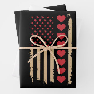 Feuille De Papier Cadeau La Saint-Valentin Cœurs Drapeau américain 