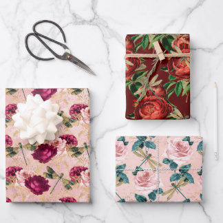 Feuille De Papier Cadeau La série Rose et libellule (Conception 2)