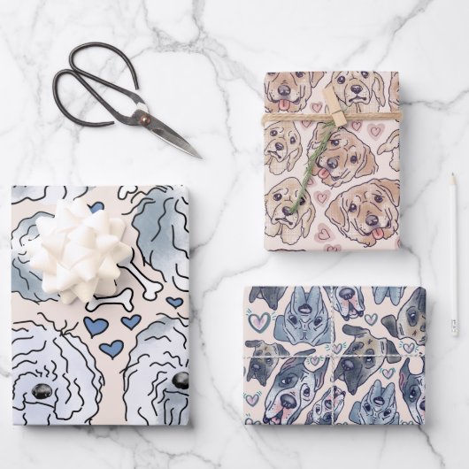 Feuille De Papier Cadeau Labrador, Great Dane, Collie bardée dessinée à la  (Recto)