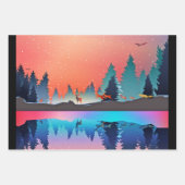 Feuille De Papier Cadeau Lac d'hiver pittoresque avec Cerf (Devant 2)