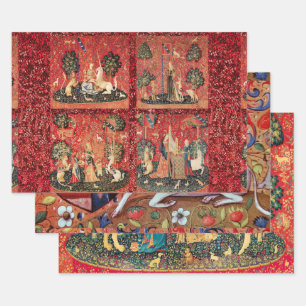 Feuille De Papier Cadeau LADY AND UNICORN Lion, Fleurs, Animaux Guerre médi