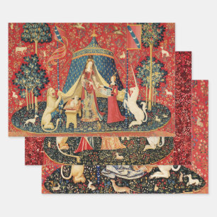 Feuille De Papier Cadeau LADY AND UNICORN Lion, Fleurs d'Imaginaires, Envel